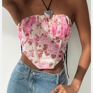 Princess Polly Size 4 Color: Multi Pink Floral Bustier Corset Top Strapless